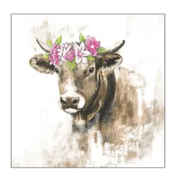 Ambiente Papierservietten Kuh Berta mit Blütenkranz, 33x33cm