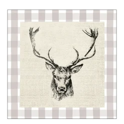 Ambiente Papierservietten Hirsch, Checked Stag Head Brown, Lunch, 33x33cm