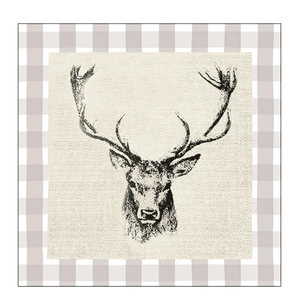 Ambiente Papierservietten Hirsch, Checked Stag Head Brown, Lunch, 33x33cm