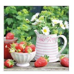 Ambiente Papierservietten Erdbeeren und Margaritenstrauß, Sweet Strawberries, 33x33cm