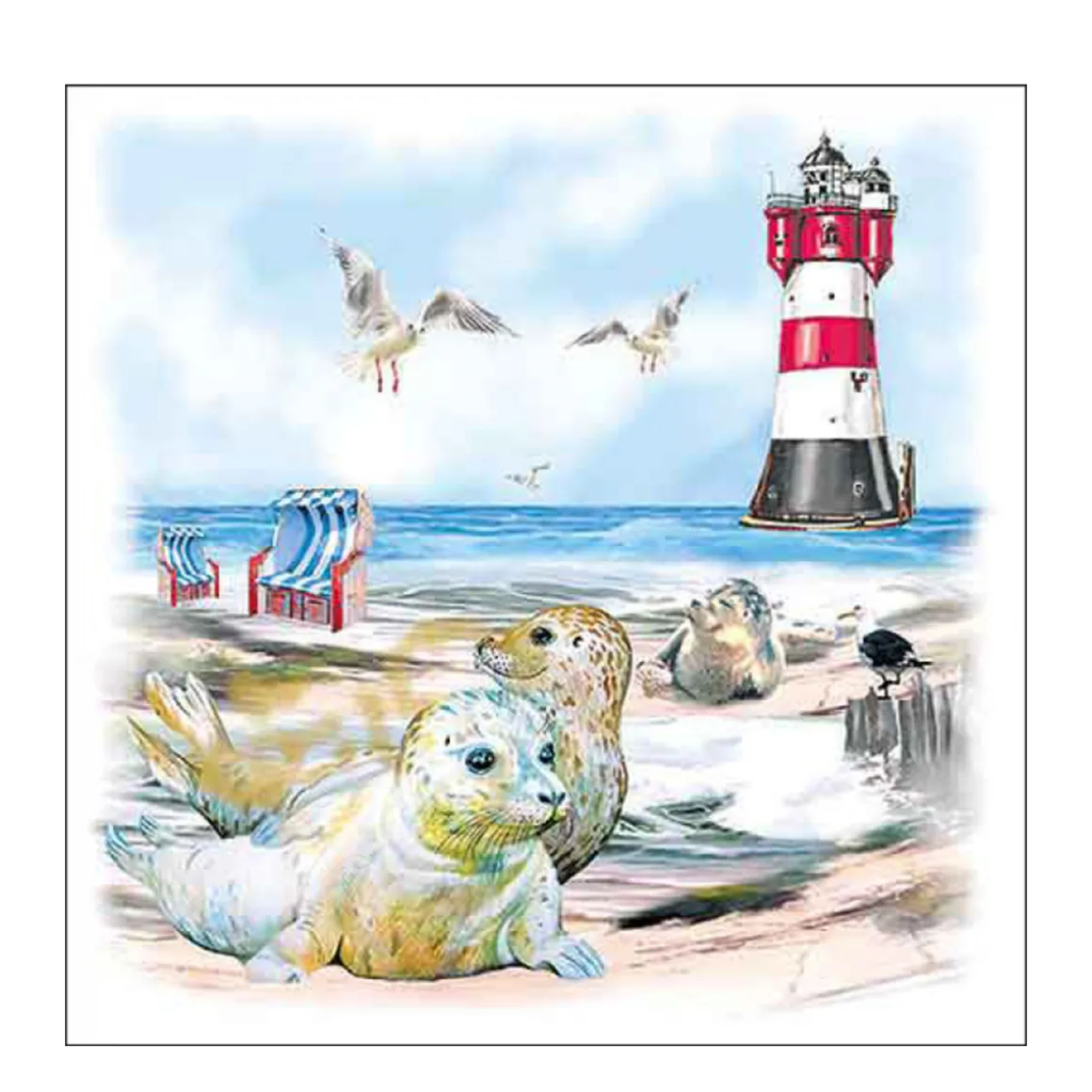 Ambiente Papierservietten Robben am Strand, Seals on Beach, Lunch 33x33cm