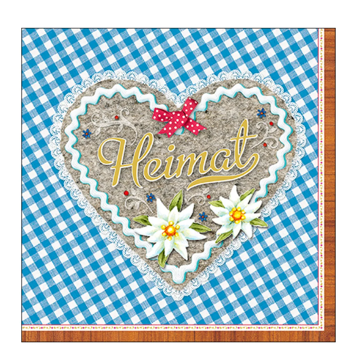 Ambiente Papierservietten Landhaus Vichy blau, Herz Heimat, 33x33cm