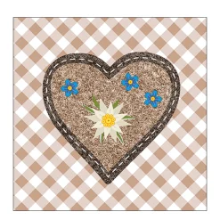 Ambiente Papierservietten Edelweiß im Herz braun kariert, 33x33cm