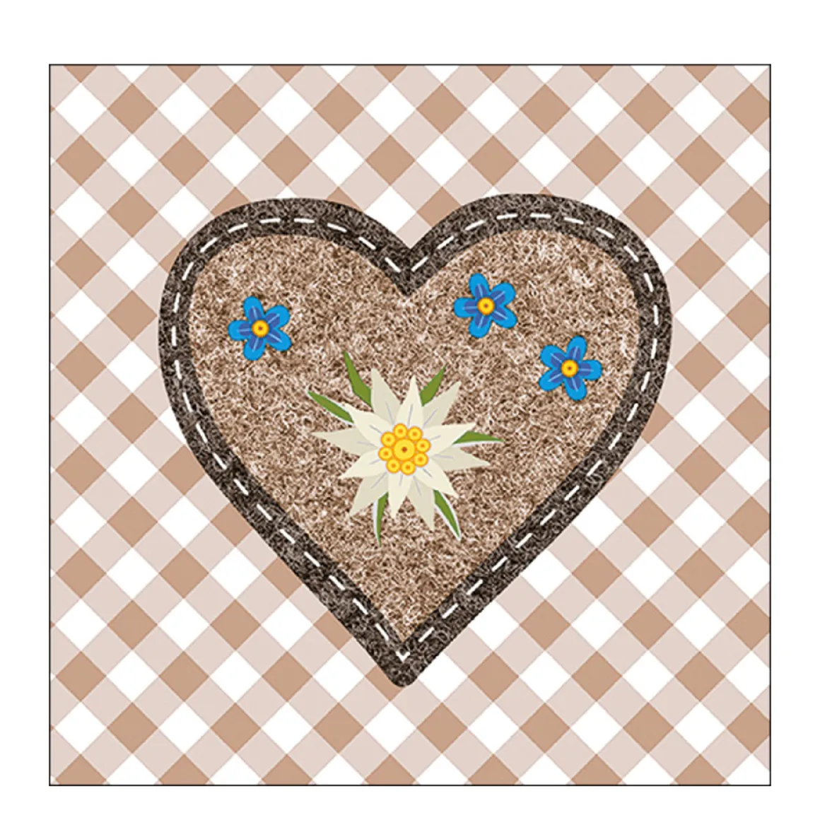 Ambiente Papierservietten Edelweiß im Herz braun kariert, 33x33cm
