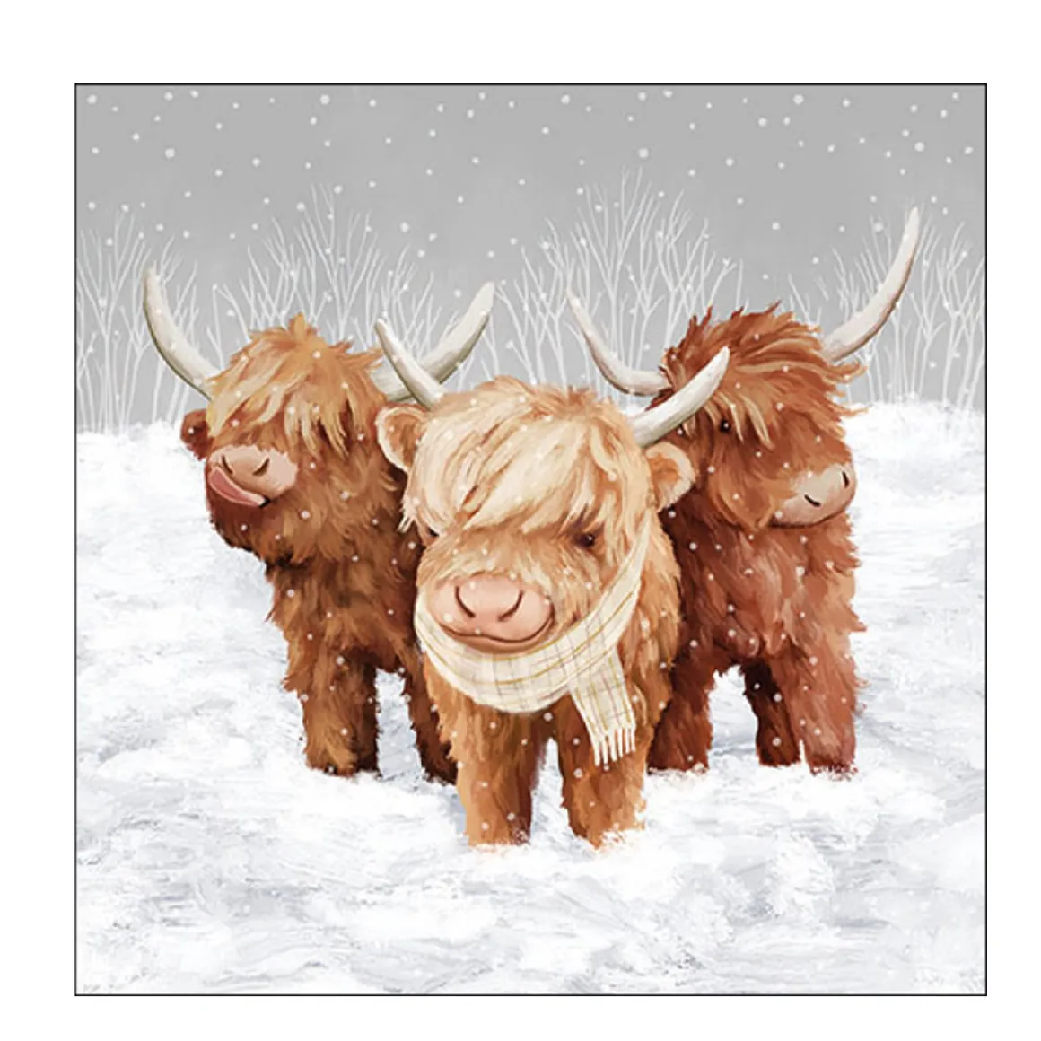 Ambiente Papierservietten Schottische Hochlandrinder im Schnee, 33x33cm