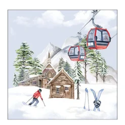 Ambiente Papierservietten Winter - Berggondel und Skifahrer, 33x33cm