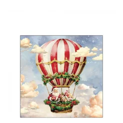 Ambiente Papierservietten Weihnachtsmann im Heißluftballon, 25x25cm