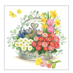 Ambiente Papierservietten, Frühlingsblumen und Schmetterling, 33x33cm