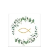 Ambiente Papierservietten Kommunion, Eucalyptuskranz mit Fisch weiß, 25x25cm