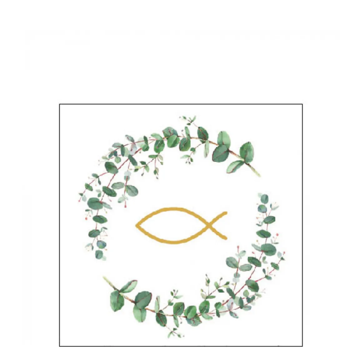 Ambiente Papierservietten Kommunion, Eucalyptuskranz mit Fisch weiß, 25x25cm