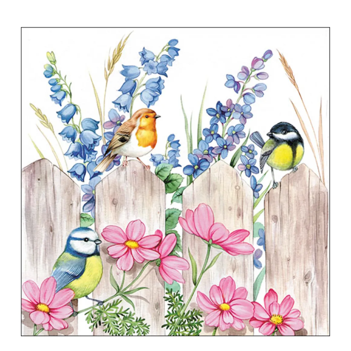 Ambiente Papierservietten, Vögel auf Gartenzaun, 33x33cm