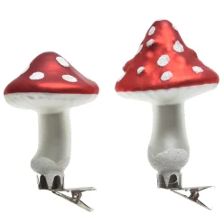 Baumschmuck Fliegenpilze, Glas-Pilze auf Clip, 3 St/Box, 9cm