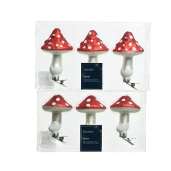 Baumschmuck Fliegenpilze, Glas-Pilze auf Clip, 3 St/Box, 9cm