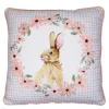 Baumwoll Kissen Hasen, Kaninchen im Blumenkranz, hellblau/rosa kariert, 45x45cm, Mars & More