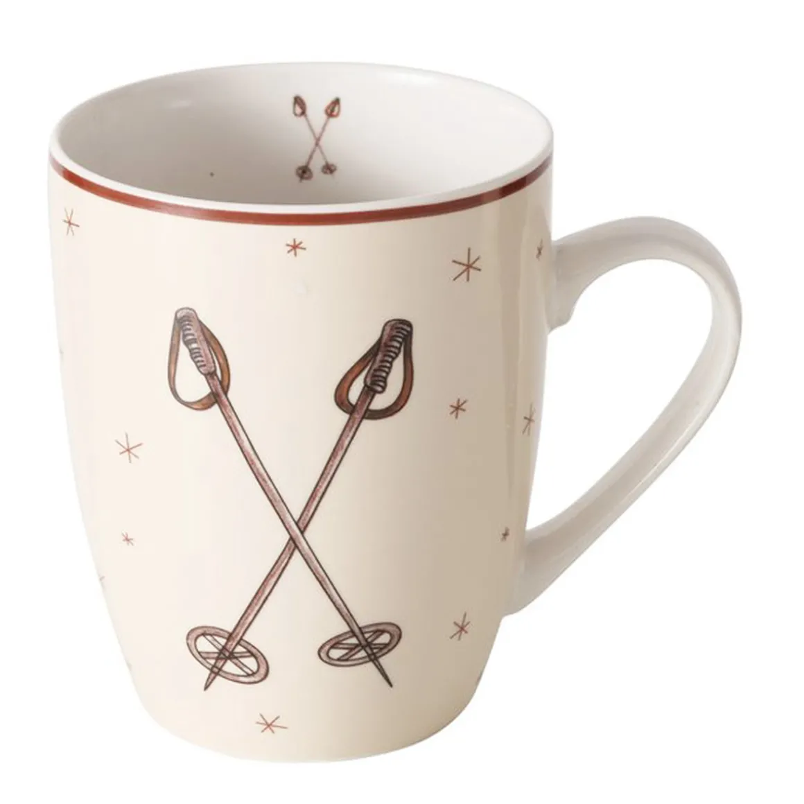 Becher Mountains Skistöcke, Keramikbecher Winter, mit Henkel, 350ml, Boltze Home Collections