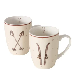 Becher Mountains Skistöcke, Keramikbecher Winter, mit Henkel, 350ml, Boltze Home Collections