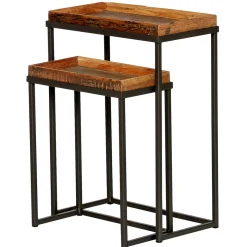 Beistelltisch Talara, rustikaler Tablettisch, Konsole, Eisengestell mit Altholztablett, 45cm, WMG Gr