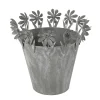 Übertopf mit Blumenrand, Zinktopf mit filigranen Blumen chabby chic grau, 20x19cm