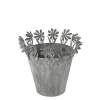Übertopf mit Blumenrand, Zinktopf mit filigranen Blumen chabby chic grau, 15x13cm
