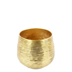 Übertopf Weihnachten, Pflanztopf mit Rillen, gold, 11x11cm, Metall