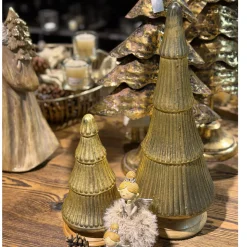 Deko Baum, rustikaler runder Glasbaum, antikgold, auf Holzfuß, 25cm