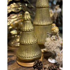 Deko Baum, rustikaler runder Glasbaum, antikgold, auf Holzfuß, 25cm