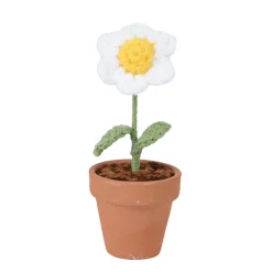 Deko Blume gehäckelt, Wollblume im Keramiktopf, weiß-gelb, 14cm