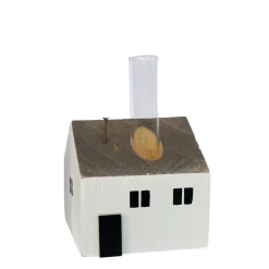 Deko Blumenvase Haus, kleines weißes Holzhaus mit Reagenzglas, 5x7cm