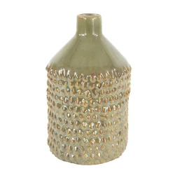 Deko Blumenvase Noppen,Keramikvase olive genoppt, 18cm