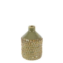 Deko Blumenvase Noppen,Keramikvase olive genoppt, 13cm