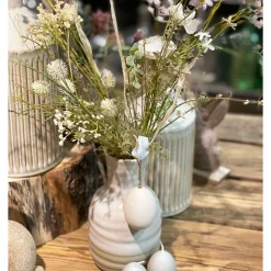 Deko Blumenvase Streifen, Keramikvase creme-beige, Flaschenform, 30cm