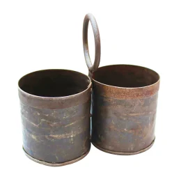 Deko Eisentopf Vintage doppelt mit Ring, Industrial Style, 21x11cm, Metall