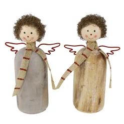 Deko Engel, Holzengel mit Schal, used look, natur-rot, 16cm