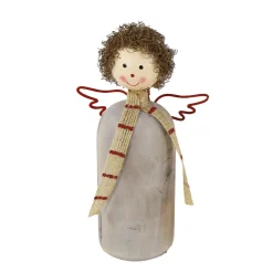 Deko Engel, Holzengel mit Schal, used look, grau-rot, 20cm