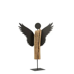 Deko Engel Thaddäus, Naturholzengel mit Eisenflügel, 40cm, WMG Grünberger