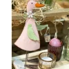 Deko Ente mit Eimer, rosa, 20cm, Metall