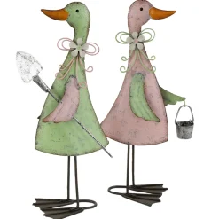 Deko Ente mit Eimer, rosa, 20cm, Metall