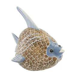 Deko Fisch Kokosnuß, Holzfisch natur-blau, 34x28cm, DIJK Natural Collections