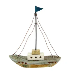 Deko Fischerboot, Holzboot used look, 20x22cm, Naturholz