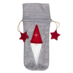 Deko Flaschentasche Wichtel Weihnachtszwerg, Filztasche mit Wichtel und Sterne, grau, 30x8cm, Halbach