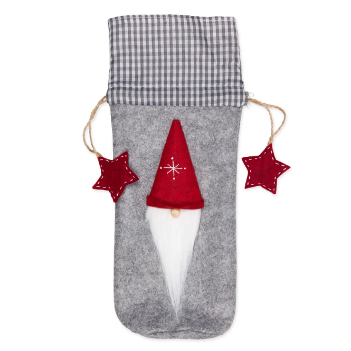 Deko Flaschentasche Wichtel Weihnachtszwerg, Filztasche mit Wichtel und Sterne, grau, 30x8cm, Halbach