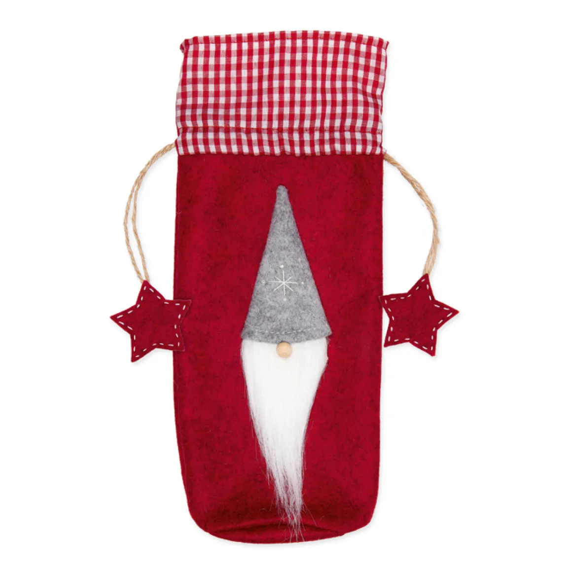 Deko Flaschentasche Wichtel Weihnachtszwerg, Filztasche mit Wichtel und Sterne, rot, 30x8cm, Halbach