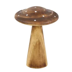 Deko Fliegenpilz, Holzpilz braun, flacher Hut, 7x10cm, Holz