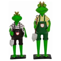 Deko Frosch, Gärtner mit Schaufel und Krone, 37cm, Metall