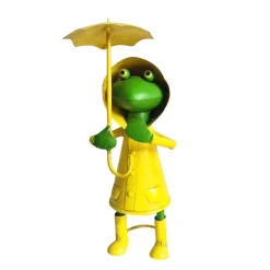 Deko Frosch Heini, Metallfrosch mit Regenmantel und Regenschirm, 33cm