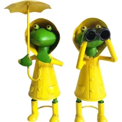 Deko Frosch Heini, Metallfrosch mit Regenmantel und Regenschirm, 33cm