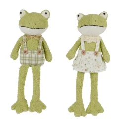 Deko Frosch mit Latzhose, Plüschfrosch mit Schlackerbeinen, 42cm