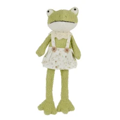 Deko Frosch mit Schürze, Plüschfrosch mit Schlackerbeinen, 42cm