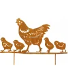 Deko Gartenstecker Henne, Henne mit Kücken, 20cm, Rost