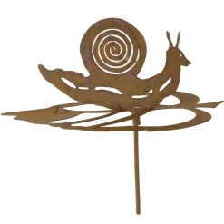 Deko Gartenstecker Schnecke, Rostschnecke auf Blatt, 10x70cm, Edelrost